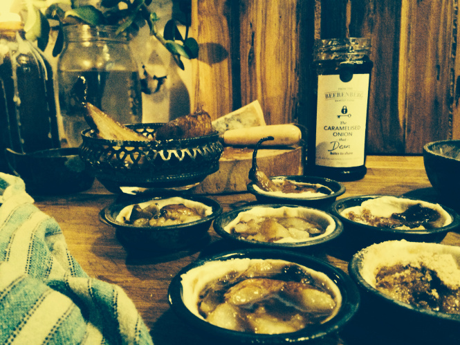 caramelised onion and pear tarts